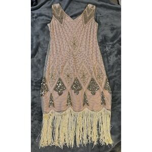PrettyGuide Dress Womens Medium 1920s Flapper Fringe Sequin Gatsby Art Deco